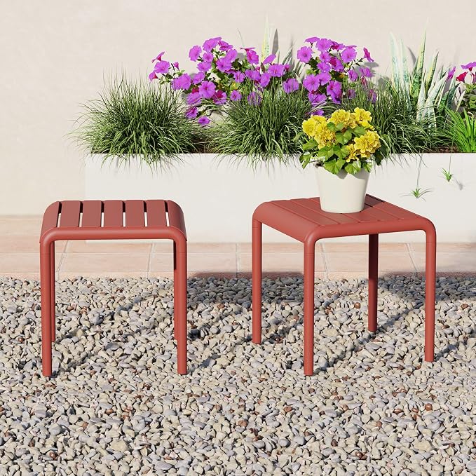 WestinTrends Playa Plastic Modern Outdoor Patio Accent Side Tables (Set of 2), Red