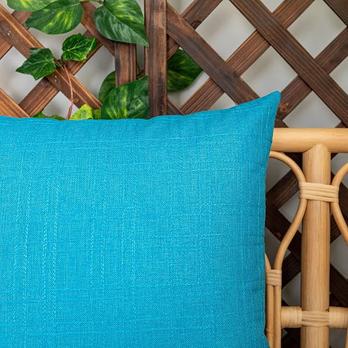 Kevin Textile Outdoor Waterproof 22”x22” Pillow Covers 2 Pack, Peacock Blue | Water Resistant, Soft Faux Linen-cotton Yarn-dyed Woven Texture Throw Pillow Covers for Tent Patio Garden Couch Sofa