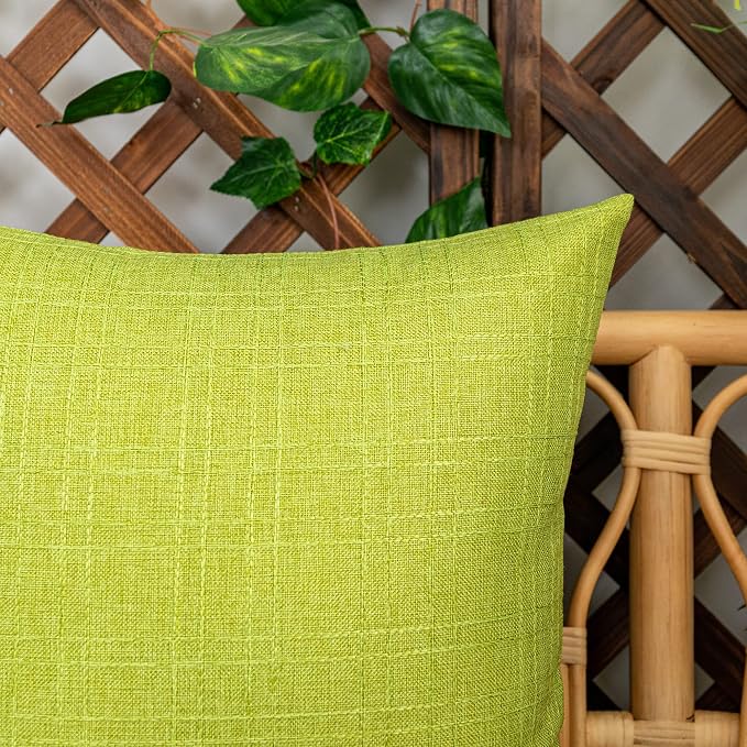 Kevin Textile Outdoor Waterproof 22”x22” Pillow Covers 2 Pack, Green | Water Resistant, Soft Faux Linen-cotton Yarn-dyed Woven Texture Throw Pillow Covers for Tent Patio Garden Couch Sofa