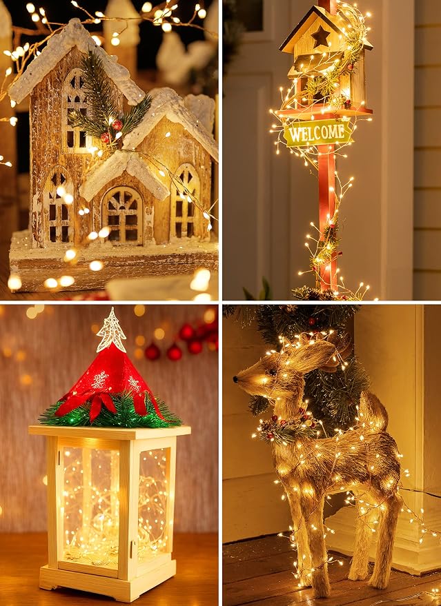 120 LED Solar Fairy Lights Outdoor Waterproof IP65, 10FT 8 Lighting Modes | Solar Christmas Lights Outdoor Waterproof Cascading Twinkle Lights Balcony Garland Patio Christmas Decorations, Warm White