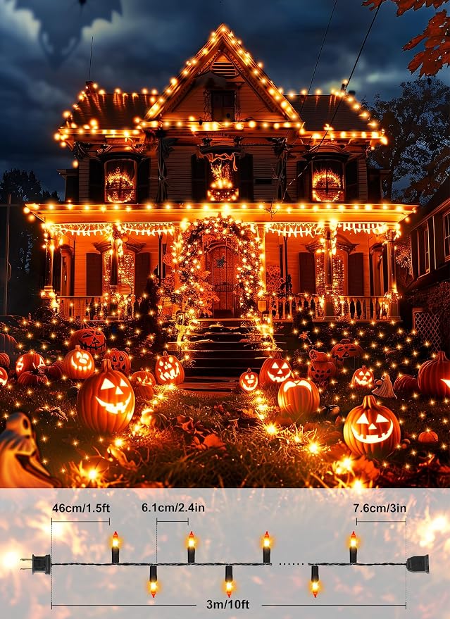 2 Pack Orange Halloween Mini Lights, 10 Feet 50 Count Mini String Lights | Total 100 Count Incandescent Bulb, Connectable Halloween Light for Haunted House Ghost Party Holiday Window Indoor Decoration