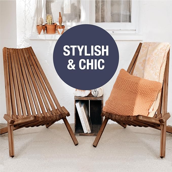 CleverMade Tamarack Folding Wooden Outdoor Chair -Stylish Low Profile Acacia Wood Lounge Chair for the Patio, Porch, Lawn, Garden or Home Furniture - Cinnamon