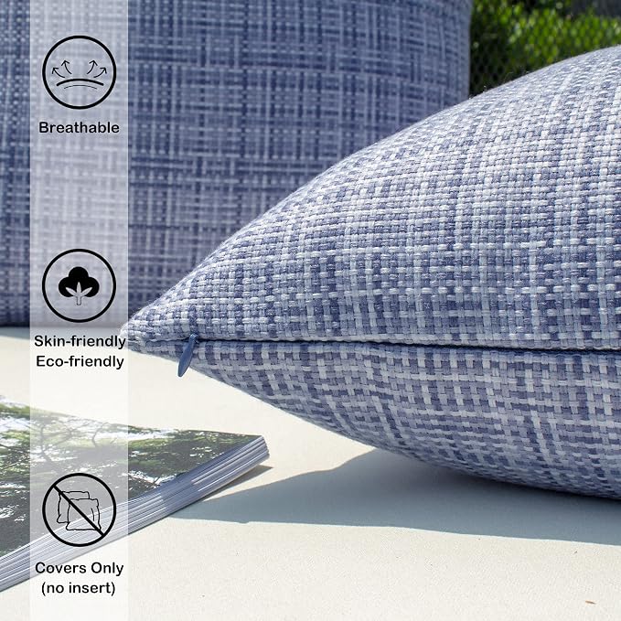 Kevin Textile Outdoor Waterproof 12"x20" Pillow Covers 2 Pack, Purple Blue | Water Resistant, Faux Linen Yarn-dyed, Woven Texture Throw Pillow Covers for Tent Patio Garden Couch Sofa