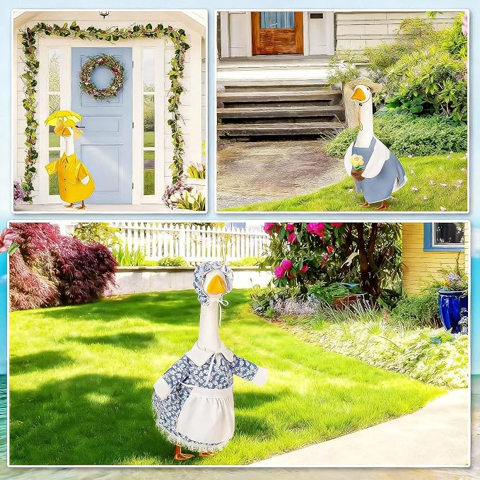 11 Set Holiday Porch Goose Outfits All Seasons Goose Clothes Umbrella Easter Statue Costume for Patio Lawn Outdoor