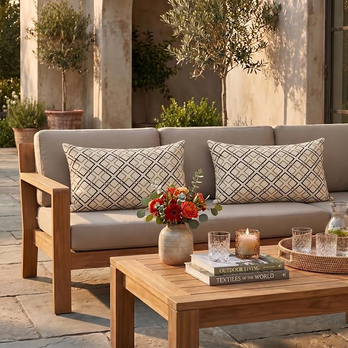 RSH DECOR: Sunbrella Jumbo Lumbar Pillows Set of 2 | 26" x 16" | Water and Fade-Resistant Performance Fabric | Outdoor Pillow Covers with Down-Alternative Inserts | Made in USA (Dwell Mahogany)