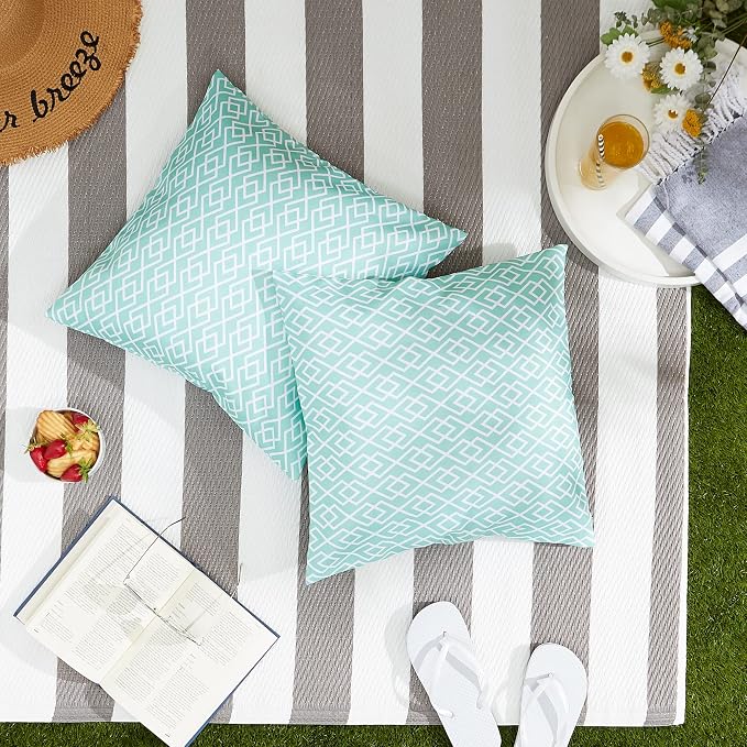 DII Throw Pillow Cover Collection Outdoor Water Repellent Polyester, Reversible, 18x18, Aqua Diamond, 2 Piece