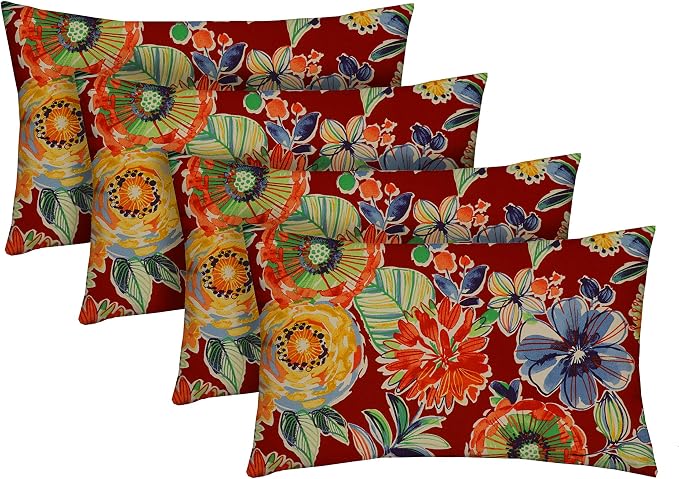 RSH DECOR: Lumbar Throw Pillows Set of 4 | 20" x 12" | All-Weather Spun Fabric | Water and Fade-Resistant | Outdoor Support Pillows for Patio Furniture | Colsen Berry
