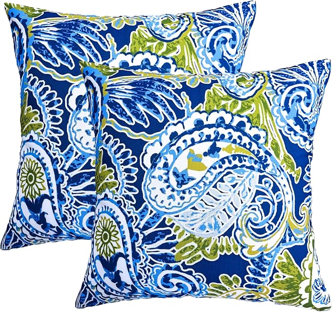 JMGBird Green Outdoor Pillows Waterproof Outdoor Pillow Covers with Insert | 18x18 Outdoor Throw Pillows Waterproof Outdoor Patio Pillows Paisley Print Decorative Pillows for Couch ,Patio Furniture