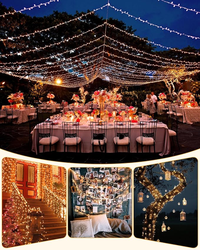 Brightown 4 Pack Solar String Lights for Outside, 184Ft 480 LED Solar Lights Outdoor Waterproof with 8 Modes, Solar Outdoor String Light for Patio Yard Tree Garden Party Decorations, Warm White