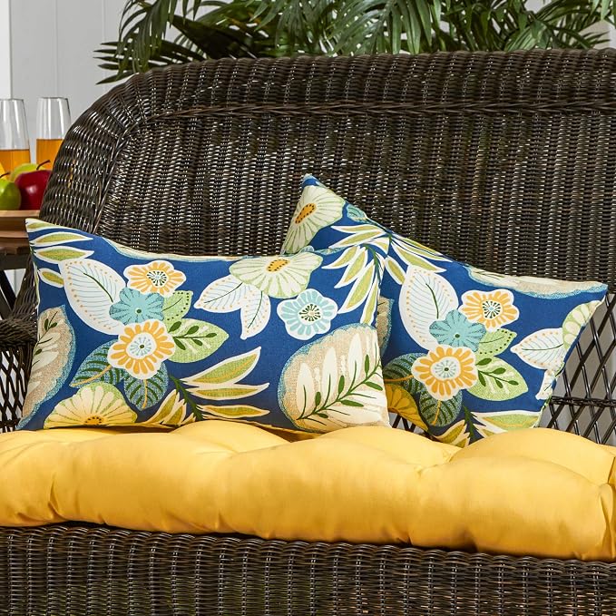 South Pine Porch Outdoor 19x12-inch Rectangle Accent Pillow (Set of 2), Marlow Blue Floral
