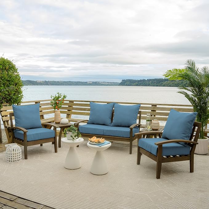 Arden Outdoor Deep Seat Cushion Set, Foam, 4-Pack, 24x24, French Blue | Sofa, Couch, Conversation Set, Premium High-Density Foam, Never Flattens, Mold and Mildew Resistant