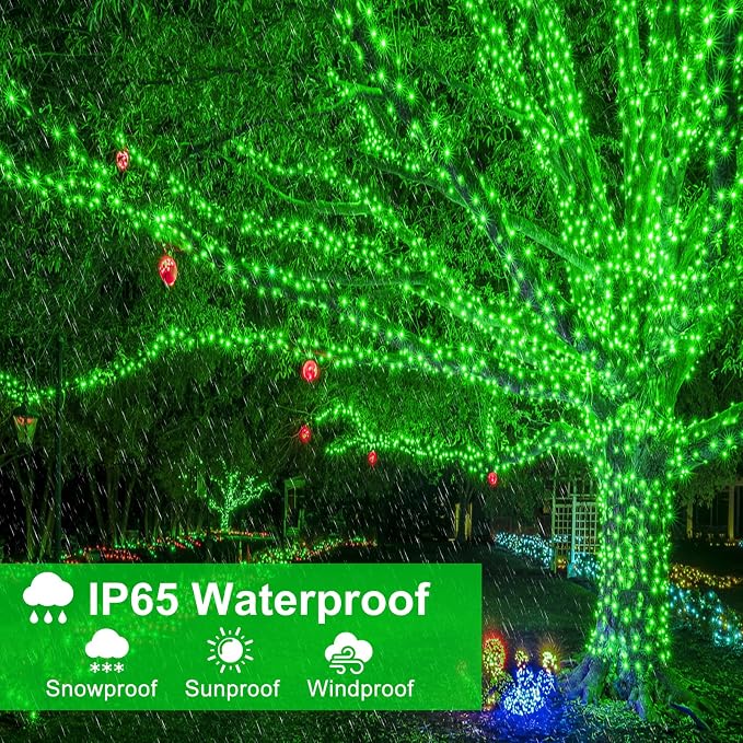 2 Pack Christmas Lights Outdoor, Total 200FT 600 LED Christmas Tree Lights | Green, 8 Modes Waterproof Plug in String Lights for Outside Indoor Yard Garden Xmas Party Holiday Decorations