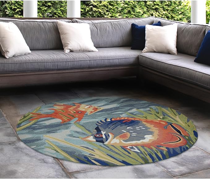 Liora Manne 2255/04 Ocean Ravella Coastal Tropical Fish Indoor/Outdoor Round Rug, 5', Blue