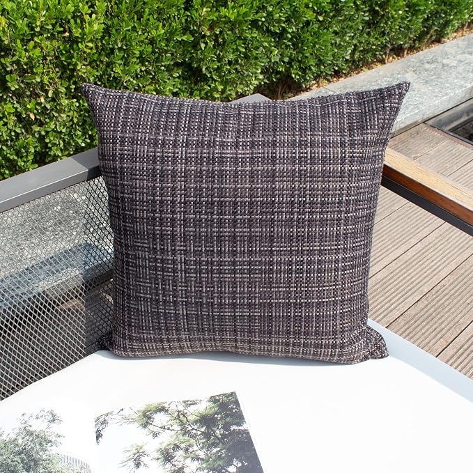 Kevin Textile Outdoor Waterproof 26x26 Inch Pillow Covers 2 Pack, Black | Water Resistant, Faux Linen Yarn-dyed, Woven Texture Euro Throw Pillow Covers for Tent Patio Garden Couch Sofa