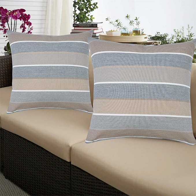 FUNHOME Outdoor Pillow Covers 18x18 Inch Pack of 2, No Insert-Grey Stripe | Square Throw Pillow Covers, Water-Repellent, Modern Pillow Cases for Sofa Patio Couch Decoration