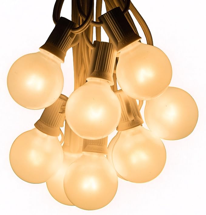 G40 White Pearl Outdoor Patio Globe String Lights (10 Foot - White Wire) | G40 Frosted White Pearl 1.6" Bulbs