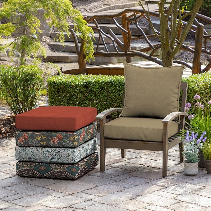 Arden Outdoor Deep Seat Cushion Set, Olefin Fabric, 24x24, Tan Hamilton | 4-Pack, Woven Outdoor Fabric, Outdoor Sofa, Couch, Conversation Set, Weather-Proof, Rain-Proof, Mold and Mildew Resistant