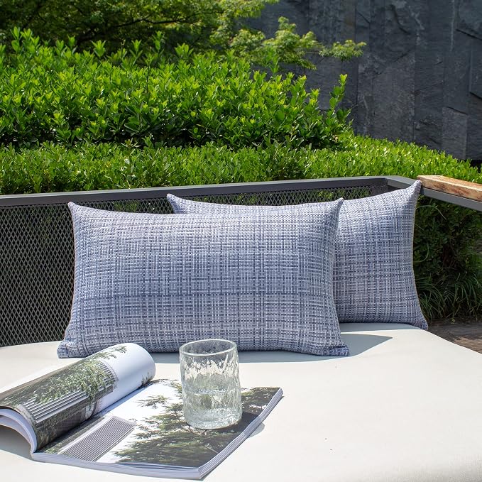 Kevin Textile Outdoor Waterproof 12"x20" Pillow Covers 2 Pack, Purple Blue | Water Resistant, Faux Linen Yarn-dyed, Woven Texture Throw Pillow Covers for Tent Patio Garden Couch Sofa