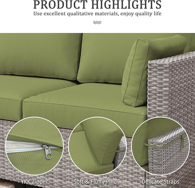 Outdoor Furniture Replacement Cushions, Waterproof Patio Furniture Cushions, 4" Deep Seat Outdoor Sectional Cushion for 3-Seat Outdoors Rattan Sofa Patio Sofa Cushion, Light Green