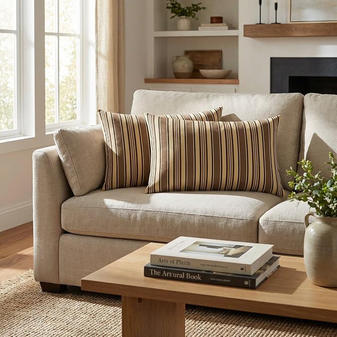 RSH DECOR: Designer Select Sunbrella Jumbo Lumbar Pillows Set of 2 | 26" x 16" | Water and Fade-Resistant Performance Fabric | Indoor Outdoor Accent Pillows | Made in USA (Anthony Praline)