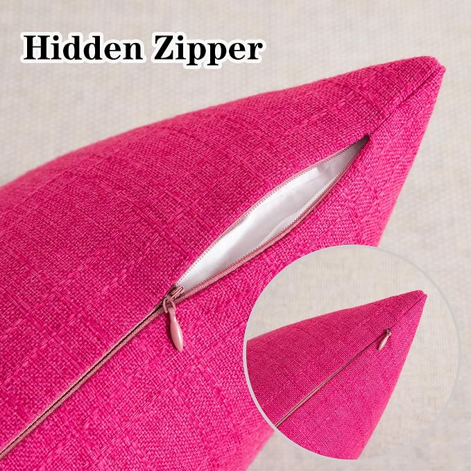 Kevin Textile Outdoor Waterproof 20”x20” Pillow Covers 2 Pack, Hot Pink | Water Resistant, Soft Faux Linen-cotton Yarn-dyed Woven Texture Throw Pillow Covers for Tent Patio Garden Couch Sofa