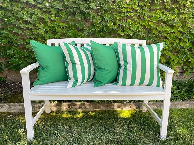 Pack of 2 Solid and Stripe 20''x20'' Outdoor Waterproof Green Throw Pillow Covers Decorative Square Cushion Patio Pillows for Patio Furniture (Amazon)