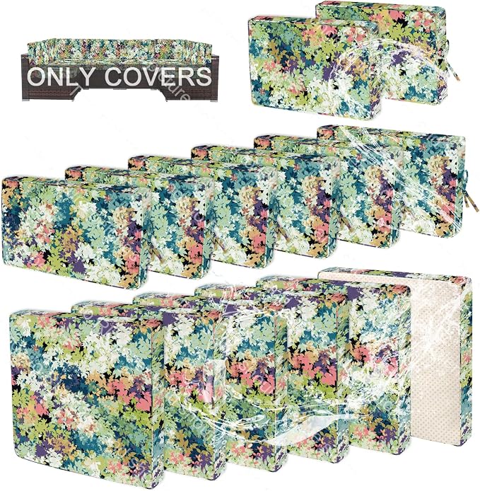 14 PCs Patio Cushion Covers, Furniture Cushion Slipcovers, 23.6"x23.6"x3.5" | Outdoor Cushion Slipcovers, Water Resistant Fabric, Zipper Design, Fits Patio Sectional Furniture