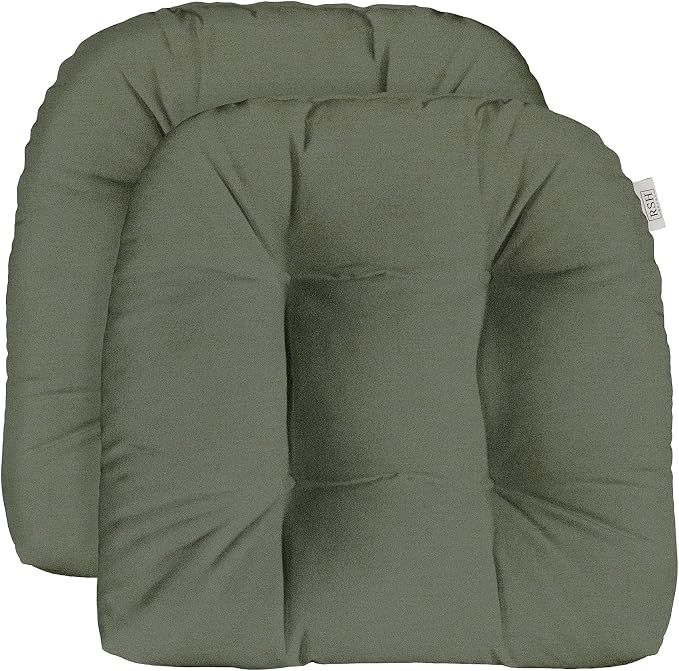 RSH DECOR Sunbrella Tufted Wicker U-Shape Cushions Set of 2 | 22" x 22" | Outdoor Seat Cushions for Patio Furniture| Crafted with Sunbrella Performance Fabric | Made in USA (Cast Sage Green)