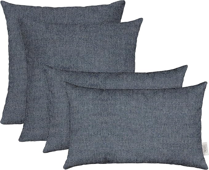 RSH DECOR Sunbrella Lumbar & Square Pillows Set of 4 | 20" x 12" & 17" x 17" | Water & Fade-Resistant Performance Fabric | Outdoor Throw Pillows | Made in USA (Play Midnight Navy Blue)