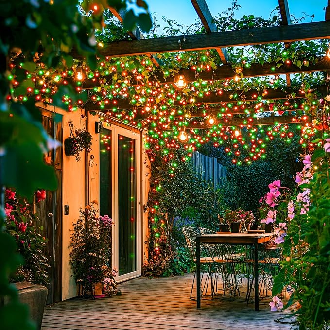 JMEXSUSS 100 LED Connectable Red and Green Christmas Lights with 8 Modes | Twinkle String Lights Indoor, Clear Wire Plug-in String Lights Outdoor Waterproof for Christmas Decor