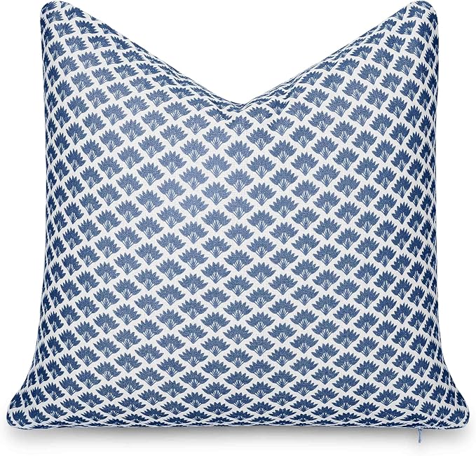 California Casual Coastal Indoor Outdoor Throw Pillow Cover, 20"x20" Water Repellent for Patio, Backyard, Couch, Poolside, Azure Blue Print Ravenala Palm Tree