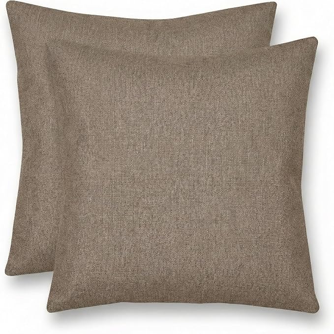 RSH DECOR: Sunbrella Square Throw Pillows Set of 2 | 22" x 22" | Water & Fade-Resistant Performance Fabric | Outdoor Pillow Covers with Down-Alternative Inserts | Made in USA (Spectrum Mushroom Brown)