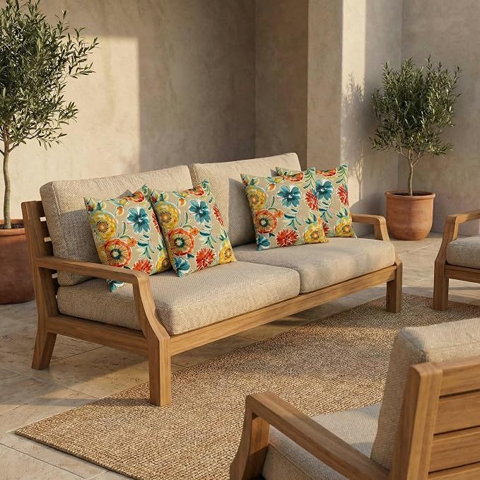 RSH DECOR Square Throw Pillows Set of 4, 17" x 17", Outdoor Pillows Waterproof, Outdoor Pillow Covers, Pillow Covers for Couch, Colsen Sonoma Made in USA