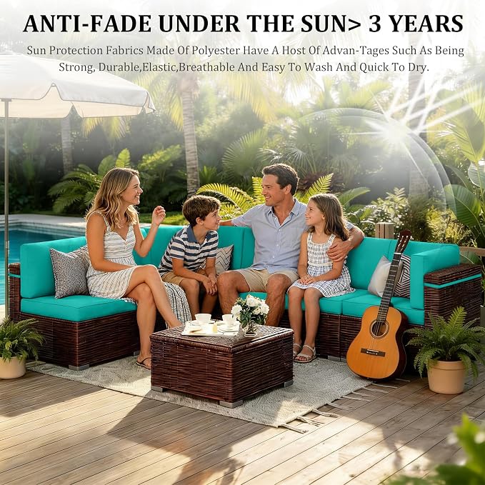 14pc Waterproof Outdoor Couch Cushions for 6 Seat Patio Turquoise | Water-resistant, UV-resistant,14pc High-Density Foam Replacement Cushions for 6-Seat Outdoor Sectional Furniture