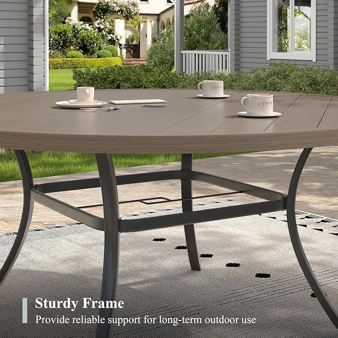 Outdoor Dining Table for 8, 53" Round Outdoor Table with Adjustable Umbrella Hole, All-Weather Metal Patio Dining Table for Lawn Garden Backyard Deck, Grey