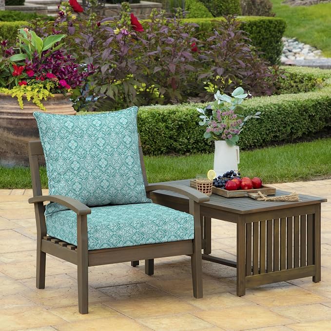Arden Outdoor Deep Seat Cushion Set, Foam, 24x24, Turquoise Medallion | 2-Pack, Sofa, Couch, Conversation Set, Premium High-Density Foam, Never Flattens, Mold and Mildew Resistant