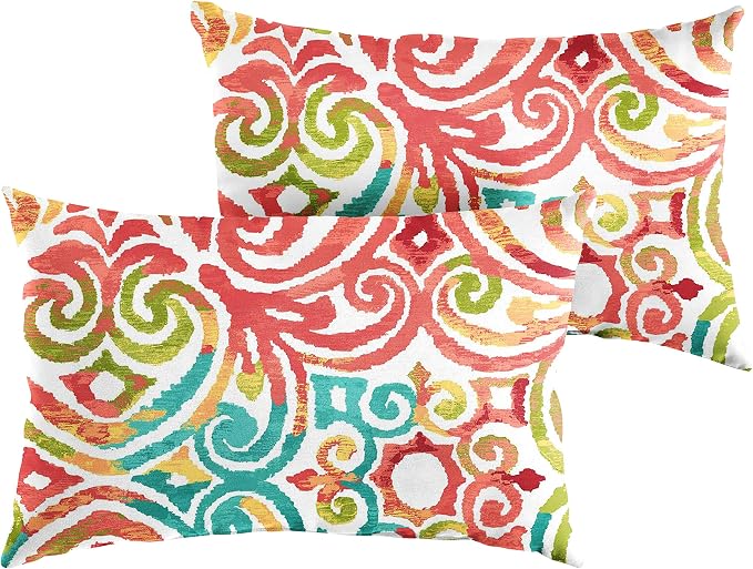 Sorra Home Indoor/Outdoor Knife Edge Lumbar Pillows, Set of 2, Multicolor