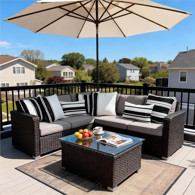 4 Pack Outdoor Waterproof Throw Pillow Covers 18x18 Inch | Striped Black and White Decorative Pillow Cover, Modern Outdoor Cushion Cases for Garden Patio Balcony Bench Couch Sofa