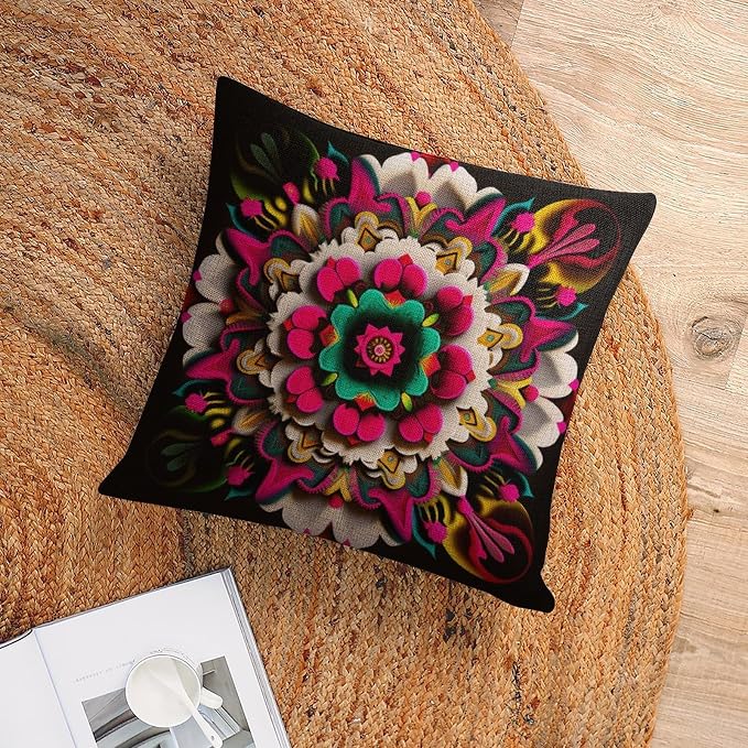 Modern Sofa Throw Pillow Cover Decorative Outdoor Linen Fabric Pillow Case Modern Blossom Pillows Mexican Flowers Pillow Covers Standard Size Home Decoration for Sofa Couch Living Bed Room 18"x18"