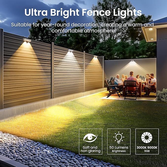 SOLPEX Solar Fence Lights Outdoor, 9 Fixed Colors ＆ Color Changing Fence Solar Lights Outdoor Waterproof IP65, LED Deck Lighting for Backyard Wall Step Patio Railing Pool Porch (12 Pack) | LED Deck Lighting for Halloween Backyard Wall Step Patio Railin...