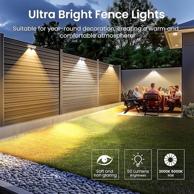 SOLPEX Solar Fence Lights Outdoor, 9 Fixed Colors ＆ Color Changing Fence Solar Lights Outdoor Waterproof IP65, LED Deck Lighting for Backyard Wall Step Patio Railing Pool Porch (16 Pack) | LED Deck Lighting for Halloween Backyard Wall Step Patio Railin...