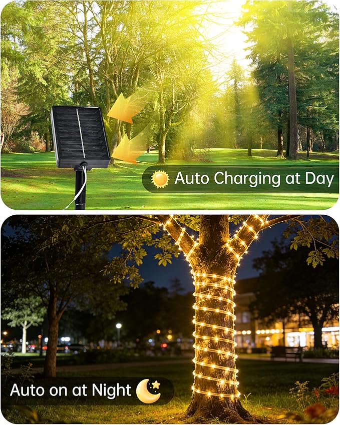 MERRIMAX M Solar Rope Lights Outdoor, 2 Packs 144FT 400LED, Warm White | 8 Lighting Modes, Waterproof, Solar Powered Fairy Lights, For Party Garden Yard Home Holiday Tree Decoration