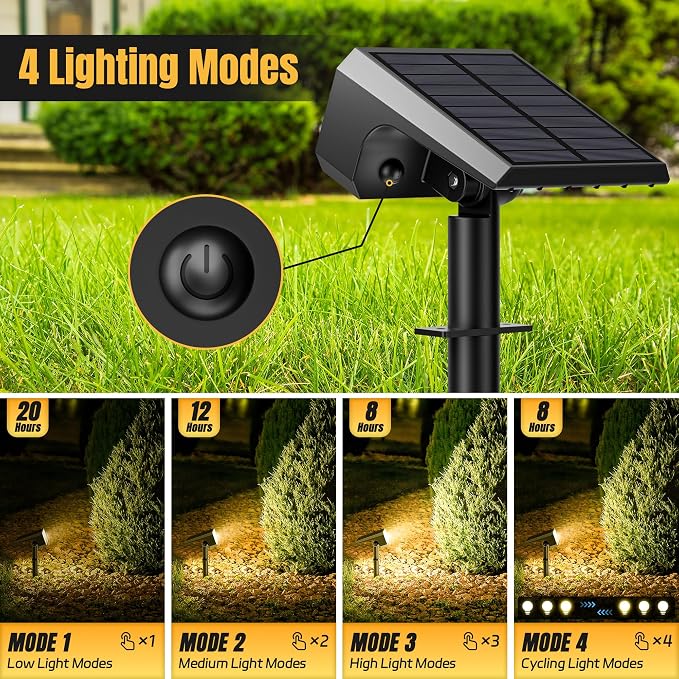 Solar Spot Lights Outdoor Waterproof, 6 Pack, 118 LED Warm White | IP67, 4 Modes Auto On/Off, for Yard Garden Pathway Walkway Tree Patio Driveway