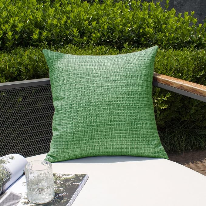 Kevin Textile Outdoor Waterproof 26"x26" Pillow Covers 2 Pack, Sage Green | Water Resistant, Faux Linen Yarn-dyed, Woven Texture Euro Throw Pillow Covers for Tent Patio Garden Couch Sofa