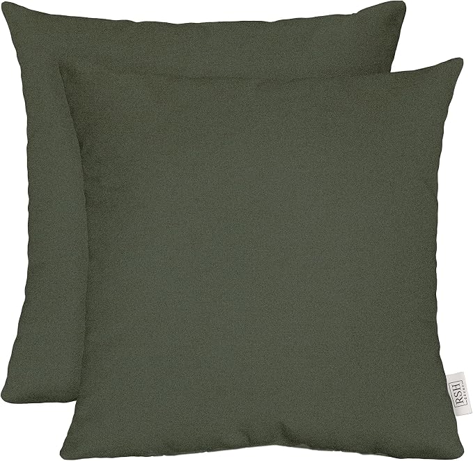 RSH DECOR: Sunbrella Square Throw Pillows Set of 2 | 24" x 24" | Water and Fade-Resistant Performance Fabric | Outdoor Pillow Covers with Down-Alternative Inserts | Made in USA (Cast Ivy Green)