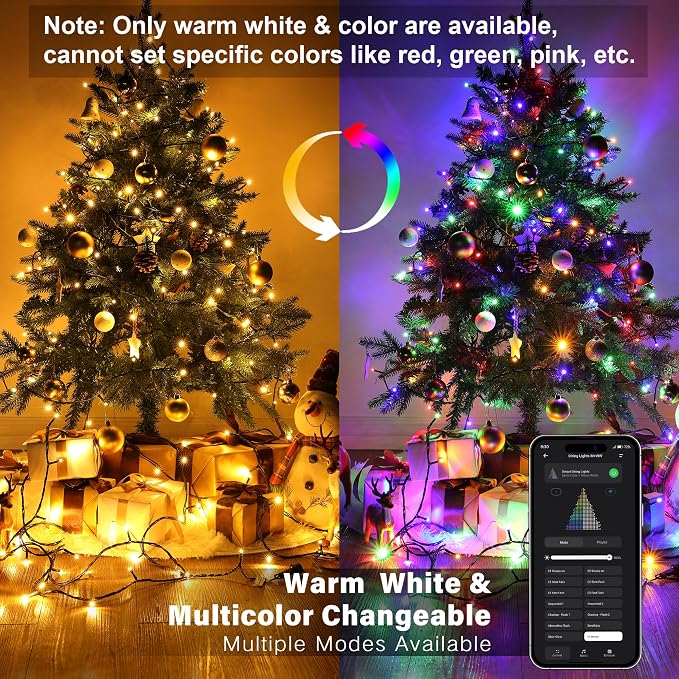 BrizLabs Smart Christmas Lights, 196.8FT 600 LED Color Changing Christmas Lights with APP/Voice Control, Warm White Multicolor Xmas Fairy Lights Music Sync Tree Lights Dimmable for Indoor Outdoor Home