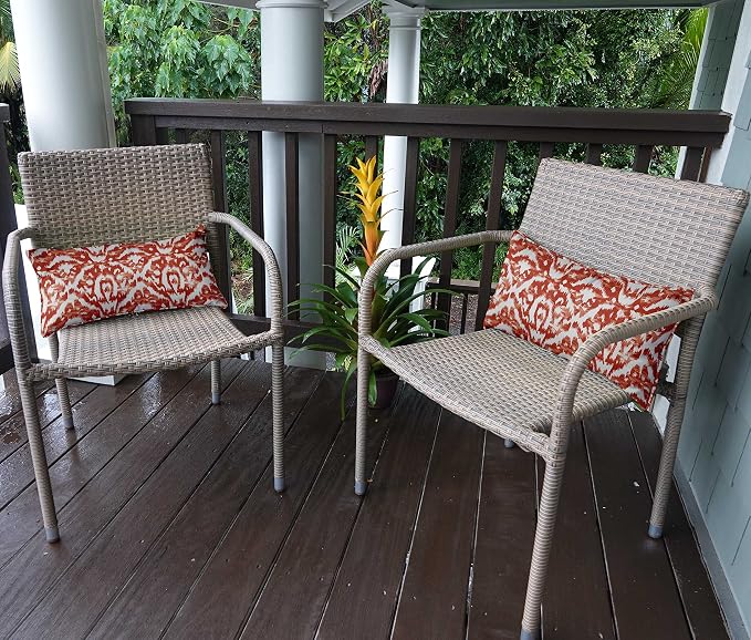 Indoor/Outdoor Polyester Fabric Lumbar Pillow Cover, All-Weather Waterproof Rectangular Cushion Case for Patio Furniture, 12 x 20 Set of 2 - Ikat-65