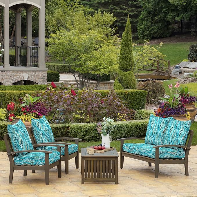 Arden Outdoor Deep Seat Cushion Set, Foam, 24x24, Teal Ariel | Sofa, Couch, Conversation Set, Premium High-Density Foam, Never Flattens, Mold and Mildew Resistant