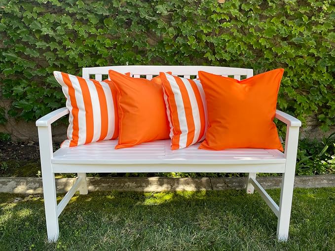 Pack of 2 Solid and Stripe 20''x20'' Outdoor Waterproof Orange Throw Pillow Covers Decorative Square Cushion Patio Pillows for Patio Furniture (Orange Tiger)