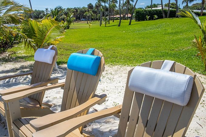 REZVANI Headrest Pillow for Patio Chaise Lounge, in Pool Lounger on Ledge with Non-Slip Weighted Tail and Cellphone Pocket, Quick Drying Outdoor for All Weather Pool Furniture and Loungers (Cloudy)